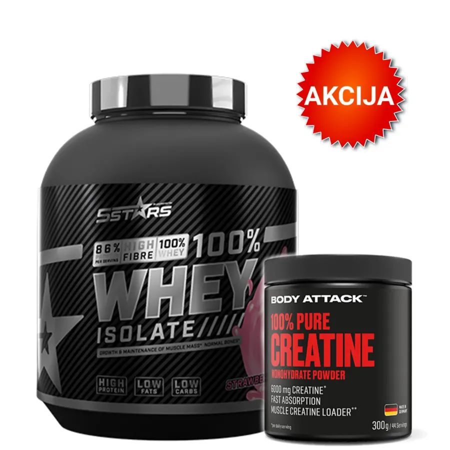 5 STARS Whey isolate jagoda 2kg + Body attack creatine monohydrate 300g
